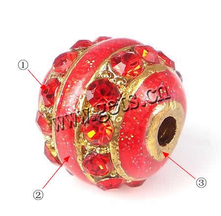 Rhinestone Zinc Alloy Beads, Drum, plated, with A grade rhinestone & enamel, more colors for choice, 9.5x10.5mm, Hole:Approx 2mm, Sold By PC