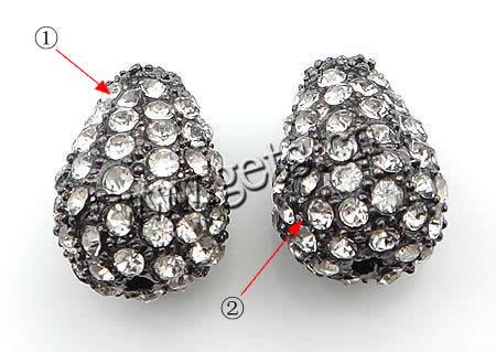 Rhinestone Zinc Alloy Beads, Teardrop, plated, Customized & with A grade rhinestone, more colors for choice, 11.5x15.5mm, Hole:Approx 2mm, Sold By PC