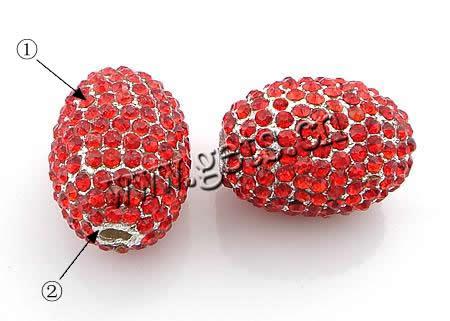Rhinestone Zinc Alloy Beads, Oval, plated, with A grade rhinestone, more colors for choice, 18x13.5mm, Hole:Approx 3mm, Sold By PC