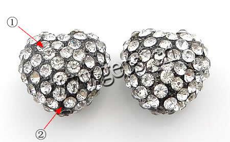 Strass Zinklegierung Perlen, Herz, plattiert, Kundenindividuell & mit Strass von Klasse A, keine, 17x16x12.5mm, Bohrung:ca. 2mm, verkauft von PC