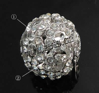 Ball Rhinestone Spacer, Round, plated, Customized & with Mideast rhinestone, more colors for choice, 20x18mm, Hole:Approx 2mm, Sold By PC