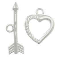 Sterling Silver Toggle Clasp, 925 Sterling Silver, Heart, plated, textured & single-strand Approx 2mm 