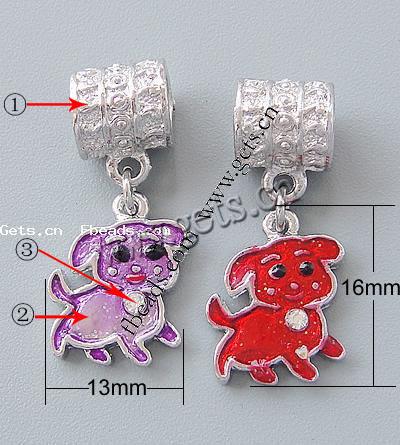 Zinc Alloy European Pendants, Dog, plated, without troll & enamel & with rhinestone, more colors for choice, nickel, lead & cadmium free, 16x13x2mm, Hole:Approx 5.5mm, Sold By PC