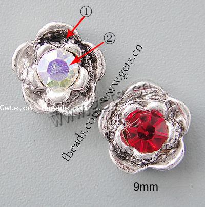 Barra separadora de diamantes de imitación, con aleación de zinc, Flor, chapado, 2-sarta, más colores para la opción, 9x9x4.5mm, agujero:aproximado 1.5mm, Vendido por UD
