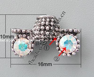 Barra separadora de diamantes de imitación, con aleación de zinc, Coche, chapado, 2-sarta, más colores para la opción, 16x10x5mm, agujero:aproximado 1.5mm, Vendido por UD