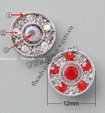Rhinestone Zinc Alloy Connector, Flat Round, plated, with rhinestone, more colors for choice, nickel, lead & cadmium free, 12x12x4mm, Hole:Approx 1.5mm, Sold By PC