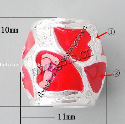 Enamel Zinc Alloy European Beads, Drum, plated, with heart pattern & without troll & large hole, more colors for choice, nickel, lead & cadmium free, 11x10mm, Hole:Approx 4.2-4.5mm, Sold By PC