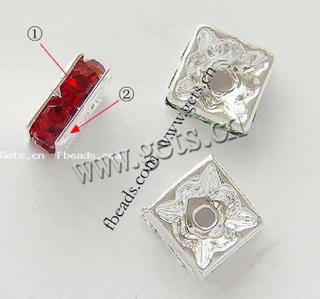 Square Rhinestone Spacer, Brass, Squaredelle, plated, with rhinestone, more colors for choice, 8x8x4mm, Hole:Approx 2mm, 500PCs/Bag, Sold By Bag