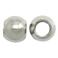 perles de grand trou en inox , 201 acier inoxydable, Rond, solide, couleur originale, 6mm Environ 3.5mm, Vendu par PC