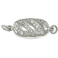 Sterling Silver Box Clasp, 925 Sterling Silver, Flat Oval, plated, micro pave cubic zirconia & single-strand Approx 2mm 