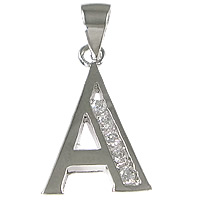 Sterling Silver Letter Pendants, 925 Sterling Silver, Letter A, plated, micro pave cubic zirconia Approx 3.5mm 