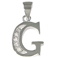 Sterling Silver Letter Pendants, 925 Sterling Silver, Letter G, plated, micro pave cubic zirconia Approx 3.5mm 