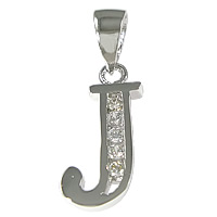 Sterling Silver Letter Pendants, 925 Sterling Silver, Letter J, plated, micro pave cubic zirconia Approx 3.5mm 