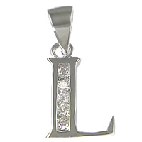 Colgante de alfabeto de plata de rey , plata de ley 925, Letra L, chapado, micro arcilla de zirconia cúbica, más colores para la opción, 8x13x1.5mm, agujero:aproximado 3.5mm, Vendido por UD