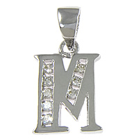 Sterling Silver Letter Pendants, 925 Sterling Silver, Letter M, plated, micro pave cubic zirconia Approx 3.5mm 