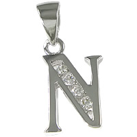 Sterling Silver Letter Pendants, 925 Sterling Silver, Letter N, plated, micro pave cubic zirconia Approx 3.5mm 