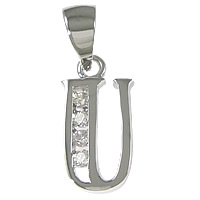 Sterling Silver Letter Pendants, 925 Sterling Silver, Letter U, plated, micro pave cubic zirconia Approx 3.5mm 
