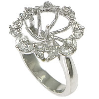 Sterling Silver Ring Mounting, 925 Sterling Silver, Flower, plated, micro pave cubic zirconia 0.8mm, US Ring .5 