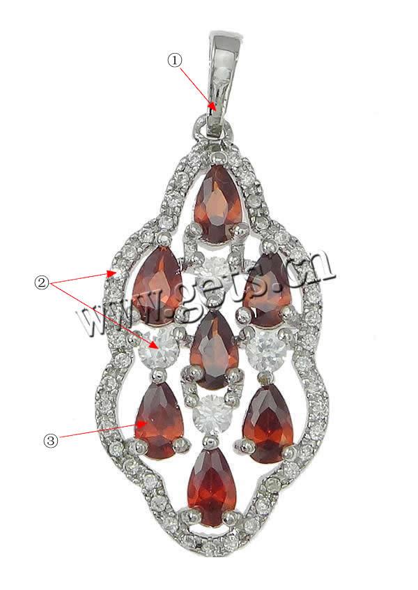 Cubic Zirconia Brass Pendants, Flower, plated, with cubic zirconia, more colors for choice, 14x28x5mm, Hole:Approx 3x5mm, Sold By PC