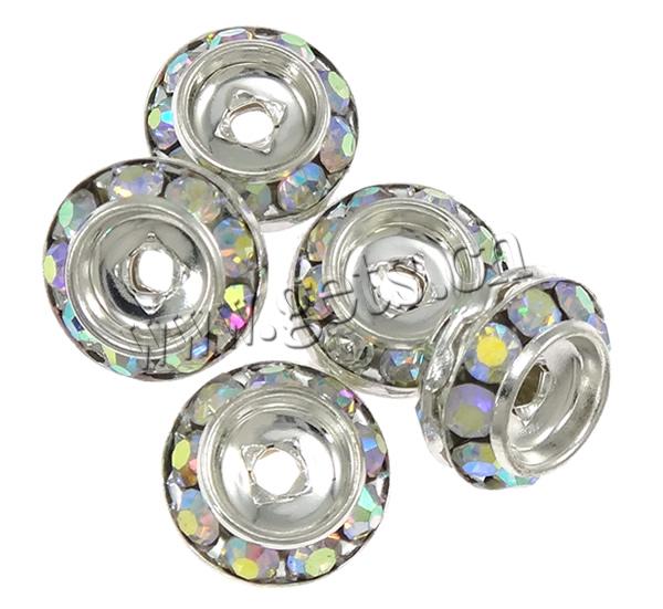 Espaciador de la forma rueda del diamante de imitación, diamantes de imitación, con metal, Redondo aplanado, chapado, con diamantes de imitación, más colores para la opción, 11x11x3mm, agujero:aproximado 3mm, Vendido por UD