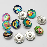 Zinc Alloy Jewelry Snap Button, with Glass, Flat Round, platinum color plated, mixed colors, nickel, lead & cadmium free, 10x8- 