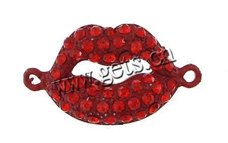 Rhinestone Zinc Alloy Connector, Lip, plated, Customized & with rhinestone & 1/1 loop, more colors for choice, 36x20x5mm, Hole:Approx 2mm, Sold By PC