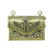 Brass Locket Pendants, Envelope, plated, with flower pattern 