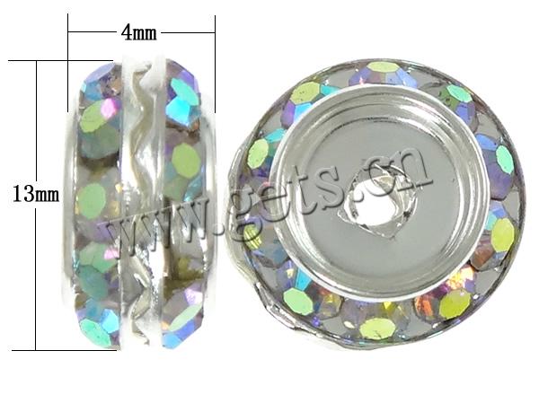 Rondelle Rhinestone Spacer, Brass, plated, with rhinestone, more colors for choice, 13x4mm, 100PCs/Bag, Sold By Bag