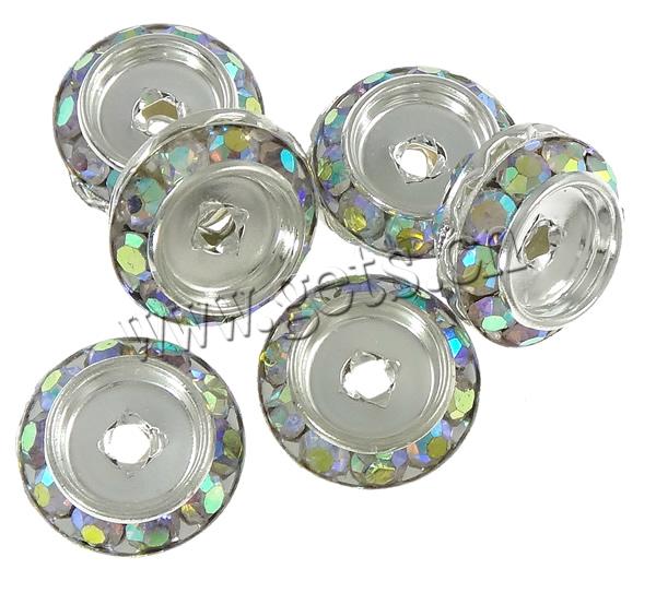Rondelle Rhinestone Spacer, Brass, plated, with rhinestone, more colors for choice, 13x4mm, 100PCs/Bag, Sold By Bag