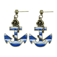 Enamel Zinc Alloy Drop Earring, Anchor, antique bronze color plated, nautical pattern & with rhinestone, nickel & cadmium free 