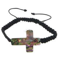 coquille d'ormeau bracelet de Woven Ball, avec corde en nylon & verre, croix, réglable Environ 10 pouce, Vendu par brin