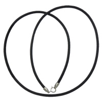 Теплые шнур ожерелья, Шнур из натуральной кожи, чистое серебро Замок-карабин, черный, 2mm, длина:Приблизительно 16.5 дюймовый, продается Strand