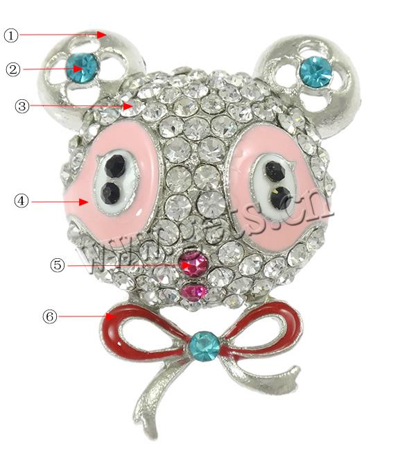 Enamel Brooch, Zinc Alloy, Bear, plated, with rhinestone, more colors for choice, lead & cadmium free, 30x38x10mm, Sold By PC