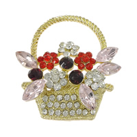 Rhinestone Zinc Alloy Ornaments, with Glass, Flower Basket, plated, flat back & faceted & with rhinestone lead & cadmium free 