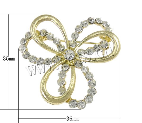 Zinc Alloy Jewelry Brooch, Flower, plated, with rhinestone, more colors for choice, lead & cadmium free, 36x35x5mm, Sold By PC