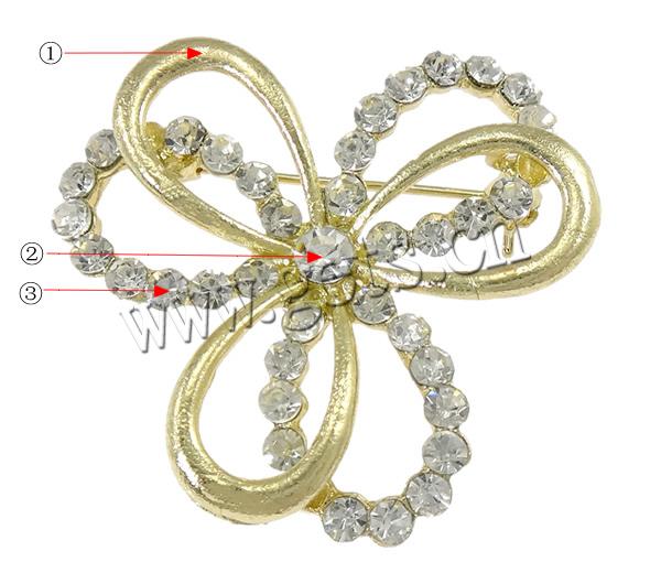 Zinc Alloy Jewelry Brooch, Flower, plated, with rhinestone, more colors for choice, lead & cadmium free, 36x35x5mm, Sold By PC