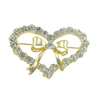 Zinc Alloy Jewelry Brooch, Heart, plated, with rhinestone lead & cadmium free 