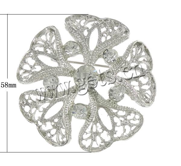 Bijoux broche en Zinc alliage , alliage de zinc, fleur, Placage, avec strass, plus de couleurs à choisir, sans plomb et cadmium, 58x58x10mm, Vendu par PC