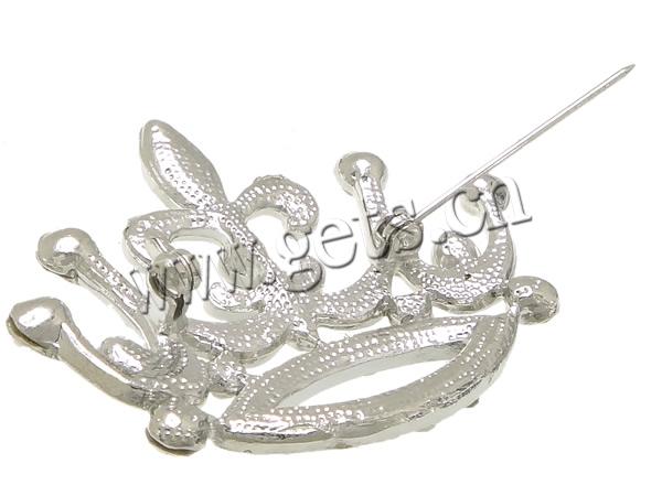 Zinc Alloy Jewelry Brooch, Crown, plated, with rhinestone, more colors for choice, lead & cadmium free, 46x38x4mm, Sold By PC