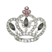 Zinc Alloy Jewelry Brooch, with Glass, Crown, plated, faceted & with rhinestone lead & cadmium free 
