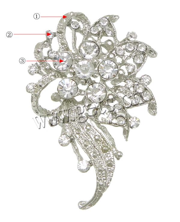 Bijoux broche en Zinc alliage , alliage de zinc, fleur, Placage, avec strass, plus de couleurs à choisir, sans plomb et cadmium, 44x64x10mm, Vendu par PC