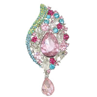 Zinc Alloy Jewelry Brooch, with Glass, platinum color plated, faceted & with rhinestone, multi-colored, lead & cadmium free 