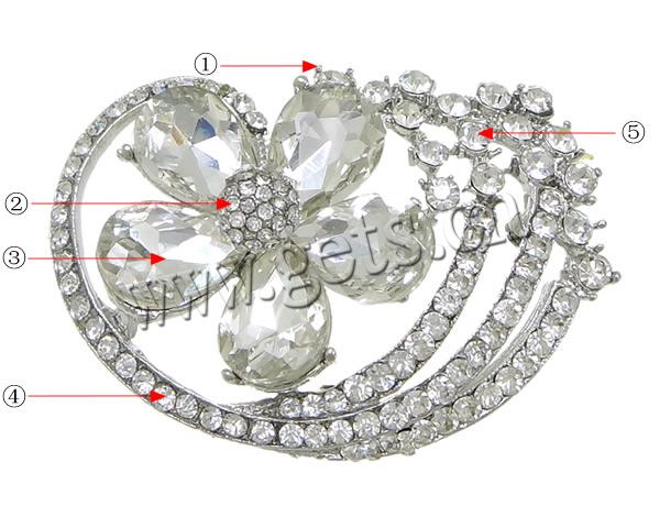 Rhinestone Zinc Alloy Ornaments, with Glass, plated, faceted & with rhinestone, more colors for choice, lead & cadmium free, 53x37x12mm, Sold By PC