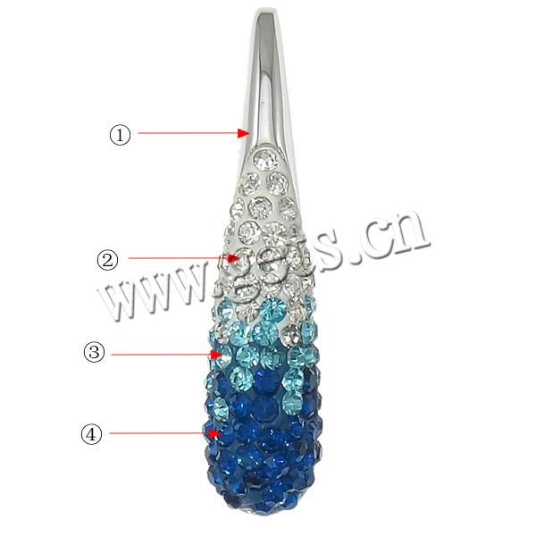 Rhinestone Clay Pave Pendants, Brass, with Rhinestone Clay Pave, Teardrop, plated, with 61 pcs rhinestone, more colors for choice, lead & cadmium free, 8x33x5mm, Hole:Approx 2x7mm, Sold By PC