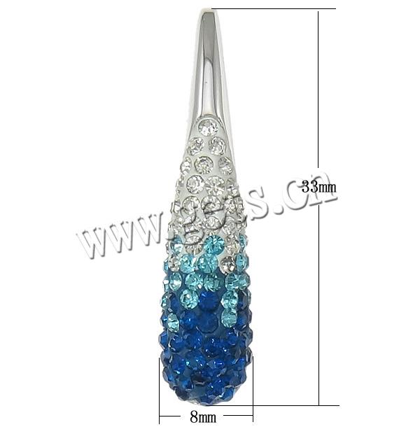 Rhinestone Clay Pave Pendants, Brass, with Rhinestone Clay Pave, Teardrop, plated, with 61 pcs rhinestone, more colors for choice, lead & cadmium free, 8x33x5mm, Hole:Approx 2x7mm, Sold By PC
