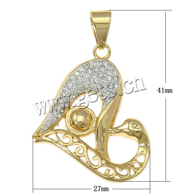 Rhinestone Clay Pave Pendants, Brass, with Rhinestone Clay Pave, Heart, plated, with  53 pcs rhinestone, more colors for choice, lead & cadmium free, 27x41x4mm, Hole:Approx 5x8mm, Sold By PC