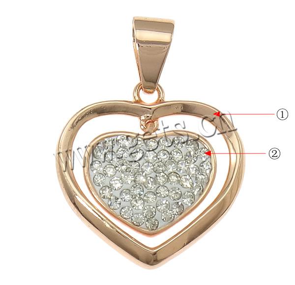 Rhinestone Clay Pave Pendants, Brass, Heart, plated, more colors for choice, lead & cadmium free, 23x30x3mm, Hole:Approx 5x8mm, Sold By PC