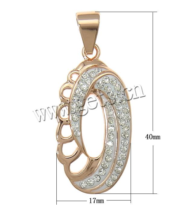Rhinestone Clay Pave Pendants, Brass, with Rhinestone Clay Pave, plated, with  53 pcs rhinestone, more colors for choice, lead & cadmium free, 17x40x4mm, Hole:Approx 5x8mm, Sold By PC