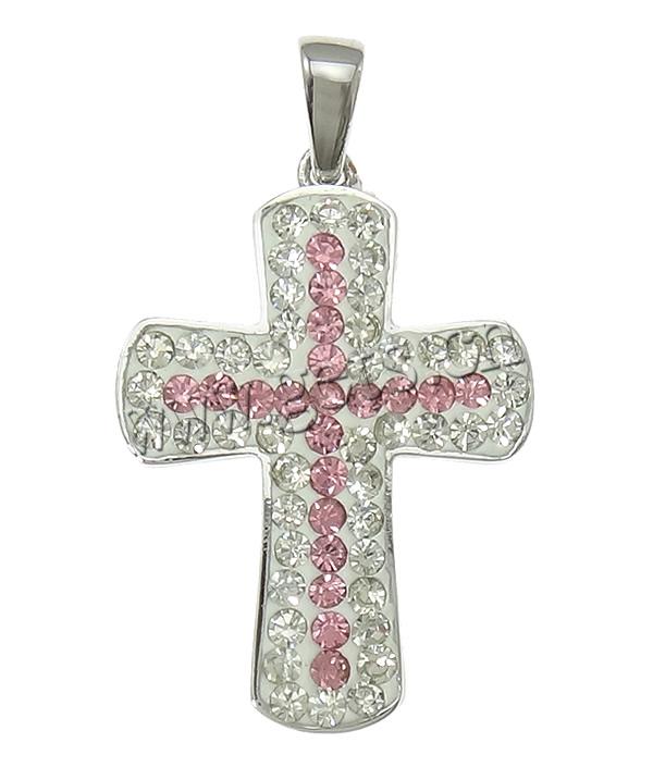 Rhinestone Clay Pave Pendants, Brass, with Rhinestone Clay Pave, Cross, plated, with 64 pcs rhinestone, more colors for choice, lead & cadmium free, 18x31x3mm, Hole:Approx 3x4mm, Sold By PC