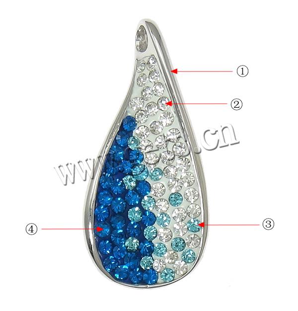 Rhinestone Clay Pave Pendants, Brass, with Rhinestone Clay Pave, Teardrop, plated, with 77 pcs rhinestone, more colors for choice, lead & cadmium free, 14x30x3mm, Hole:Approx 3mm, Sold By PC
